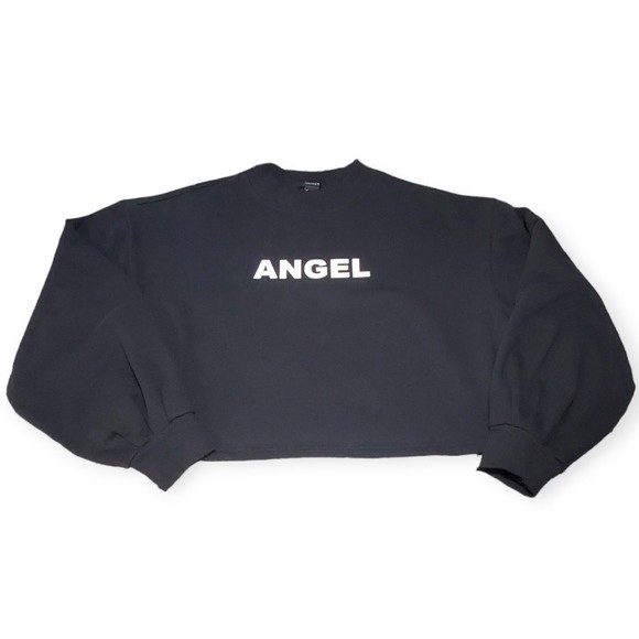 Forever 21 Black Angel Long Sleeve Cropped Sweat‎ Shirt M - Picture 5 of 7